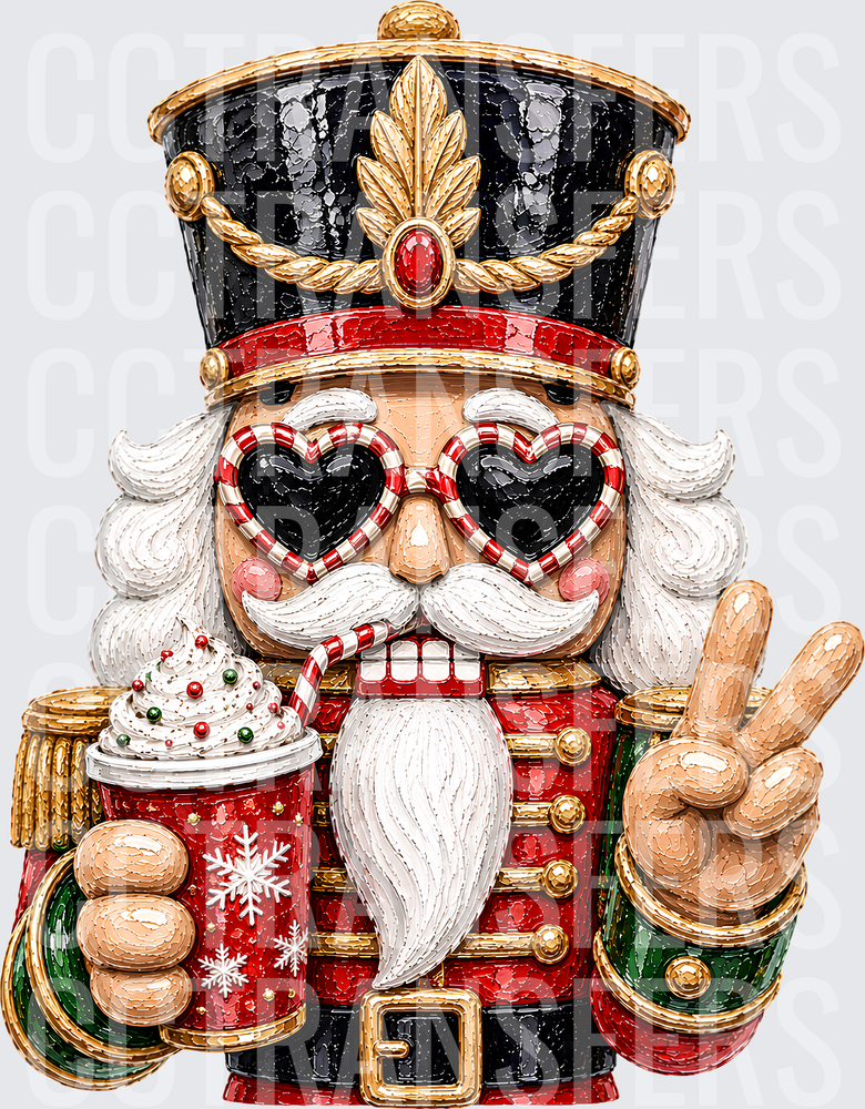Festive Nutcracker with Heart Sunglasses & Holiday Coffee (DTF)