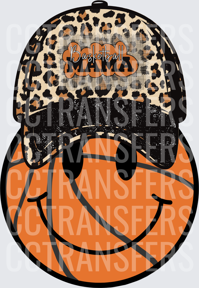 Basketball Mama Smiley Face Ball Leopard Hat (DTF)