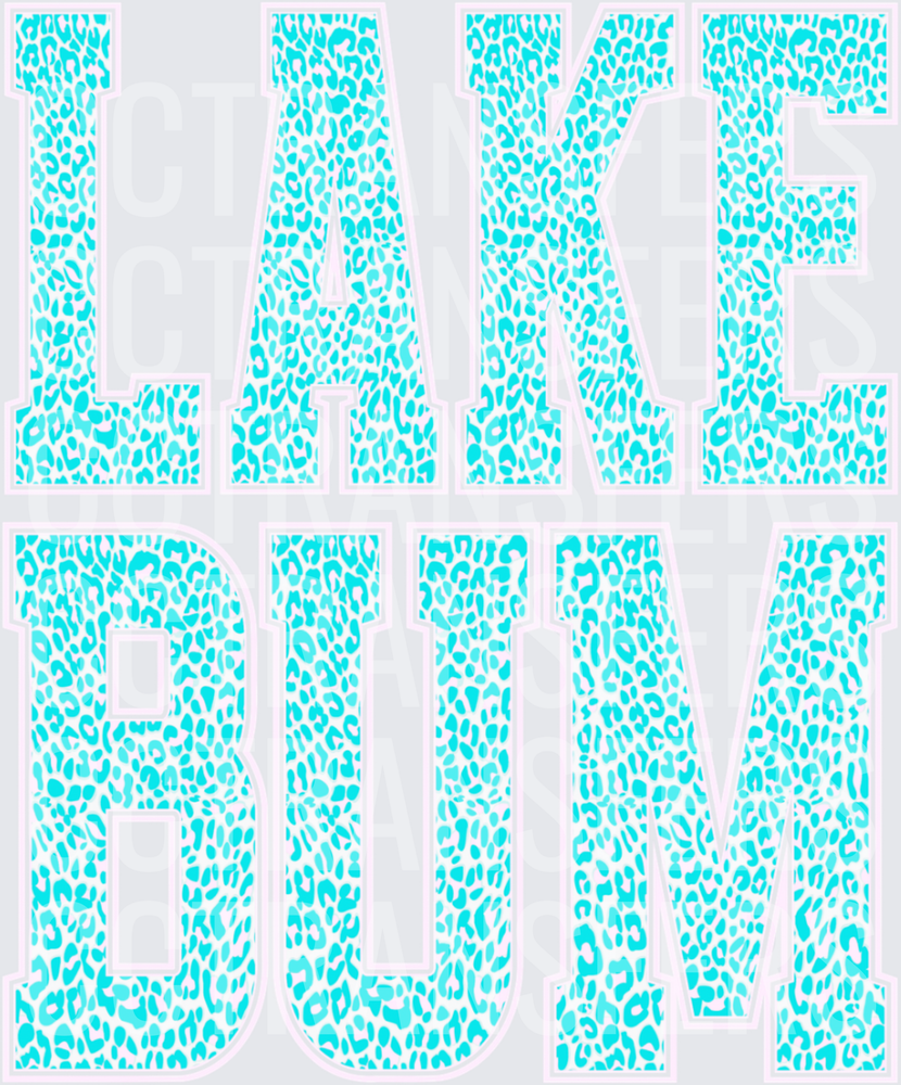 Lake Bum Turquoise Leopard Print Bold Block Letters (DTF)