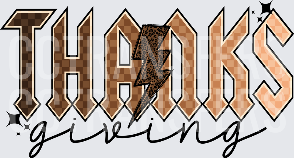 Thanksgiving Bold Checker Leopard Lightning Bolt (DTF)