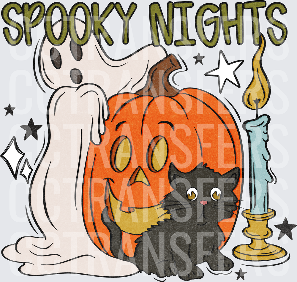 Spooky Nights Ghost Pumpkin Black Cat Candle Halloween (DTF)