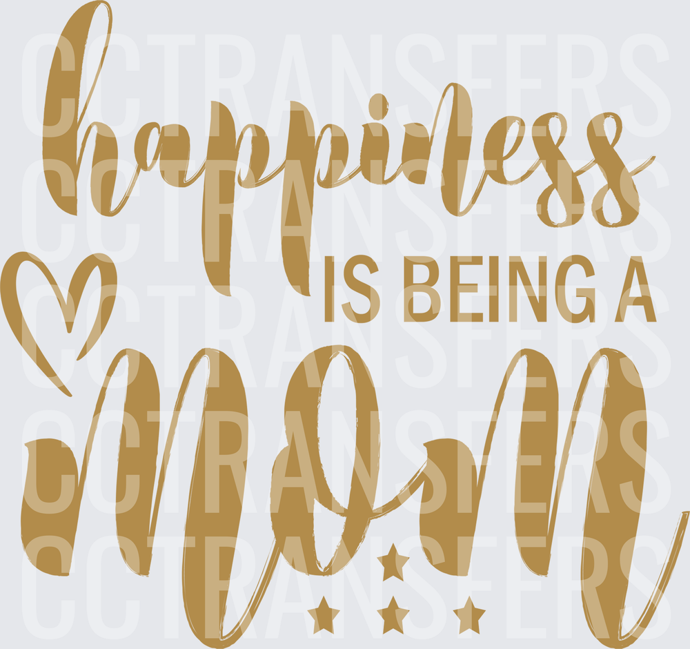 Happiness Is Being A Mom Gold Script Heart Stars DTF