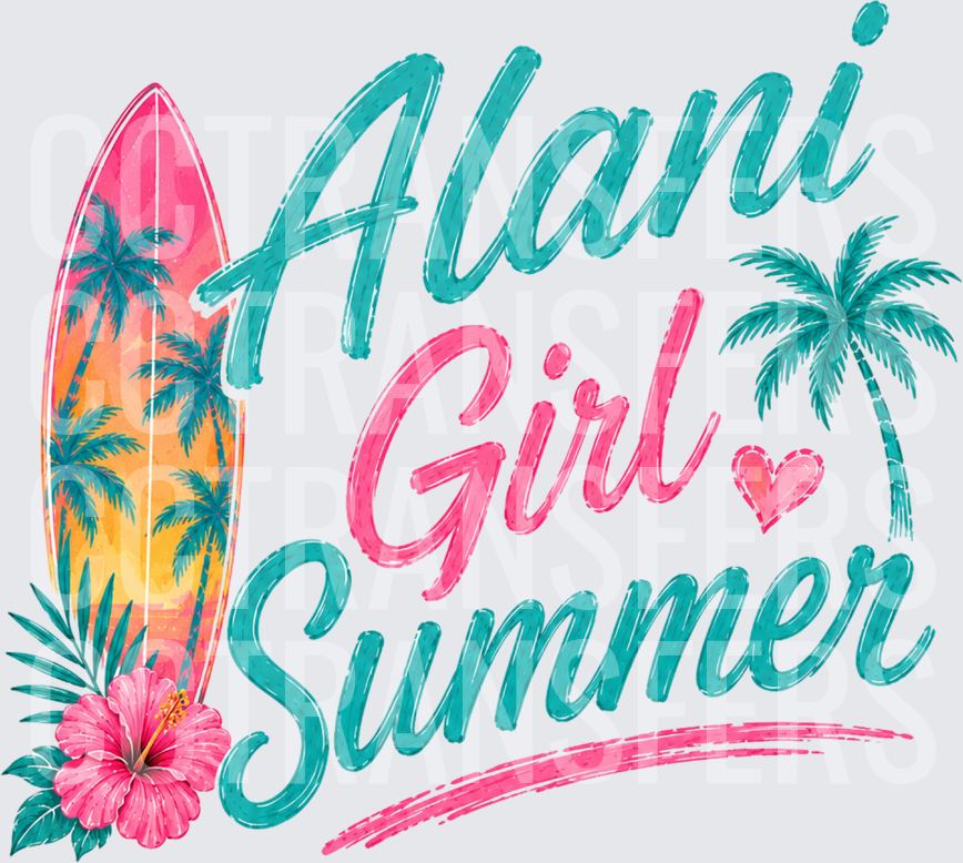 Alani Girl Summer Tropical Surfboard Hibiscus (DTF)