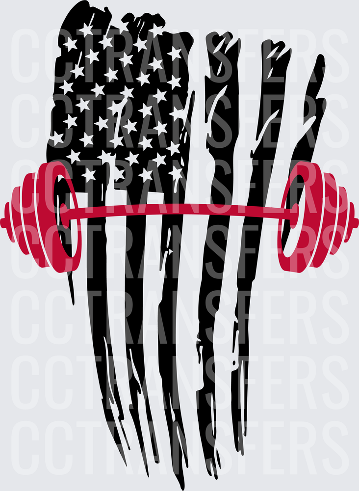 Distressed American Flag Red Barbell Weightlifting (DTF)