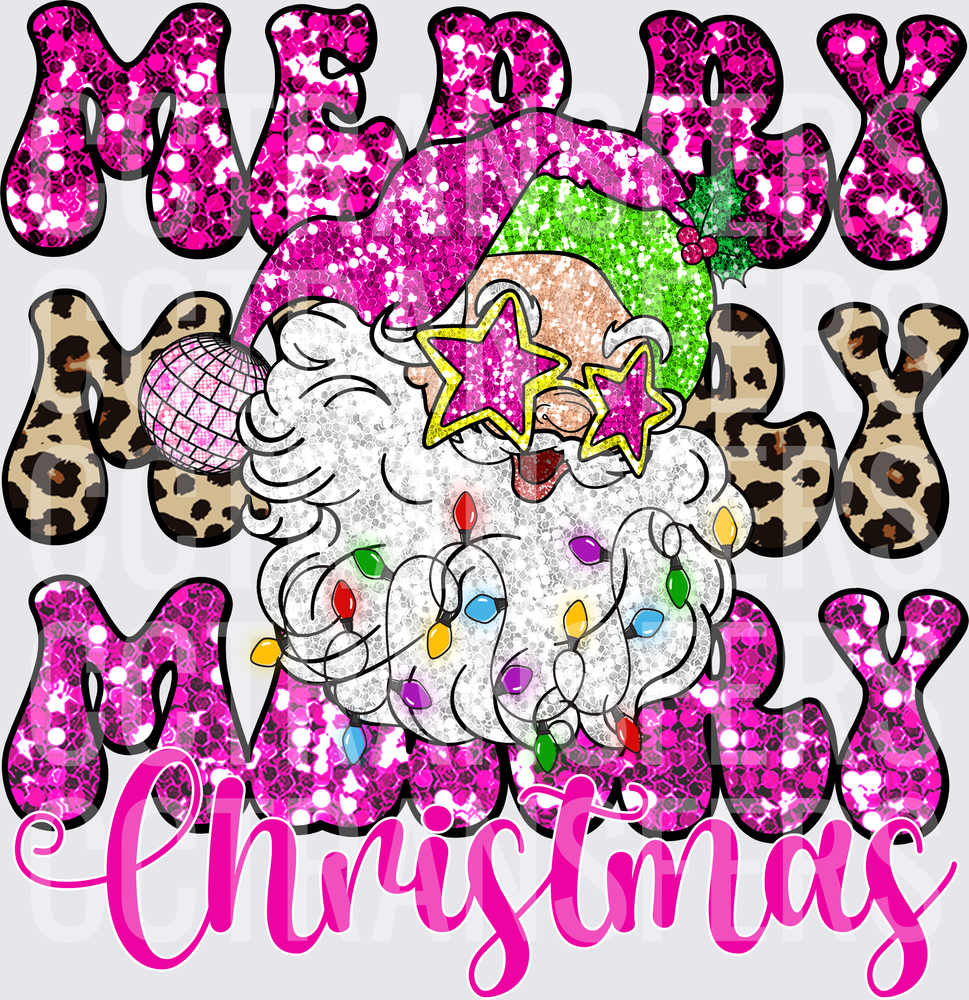 Merry Merry Merry Christmas Glitter Leopard Santa (DTF)