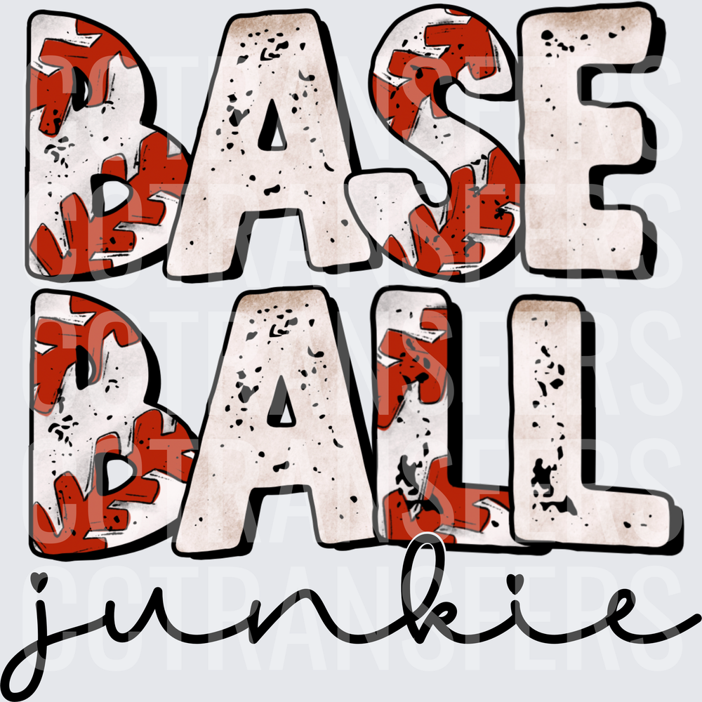 Baseball Junkie Distressed Stitch Letter Design (DTF)