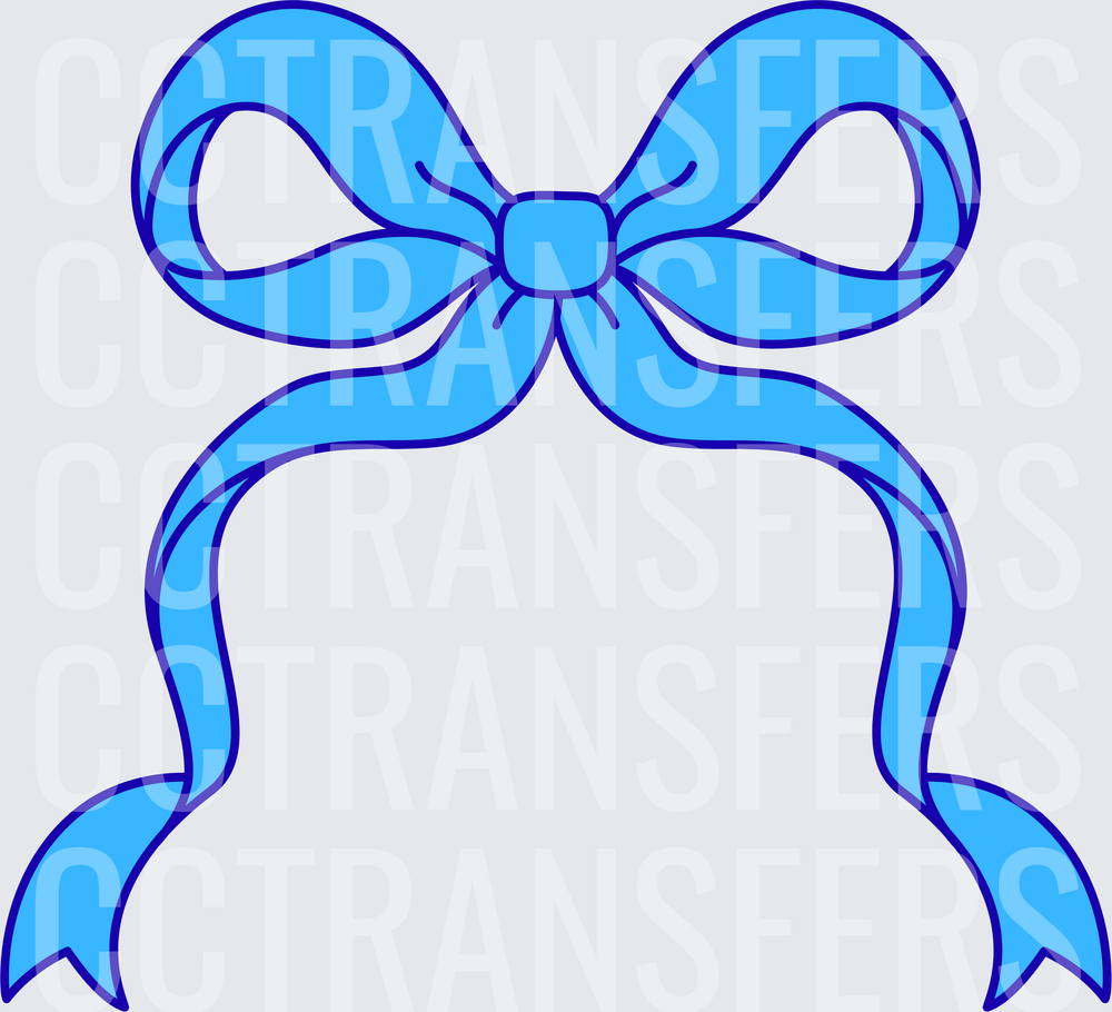 Blue Ribbon Bow with Flowing Tails Cartoon (DTF)