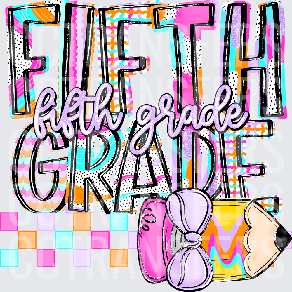 Fifth Grade Bold Colorful Doodle Letters with Pencil (DTF)