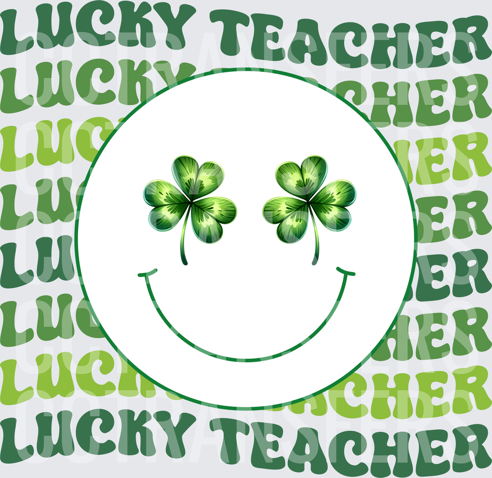 Lucky Teacher Shamrock Smiley Face St. Patrick's Day (DTF)