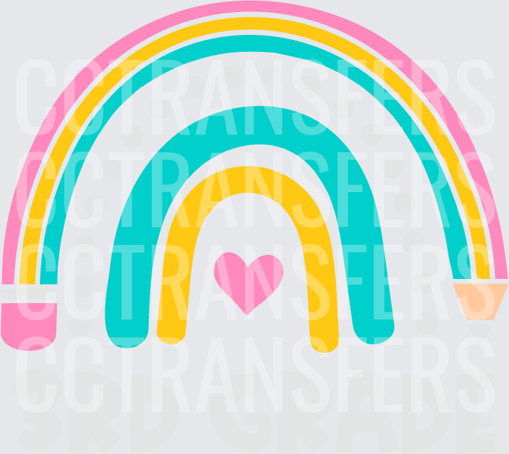 3rd Grade Boho Rainbow with Heart and Pencil (DTF)