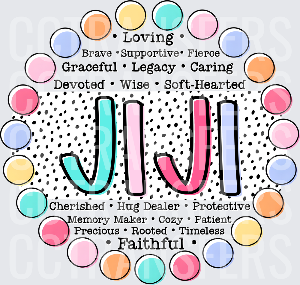 Jiji Loving Faithful Word Art Pastel Polka Dot Circle (DTF)