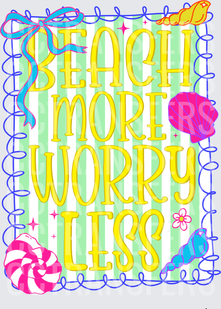 Beach More Worry Less Coastal Seashell Bow Design (DTF)