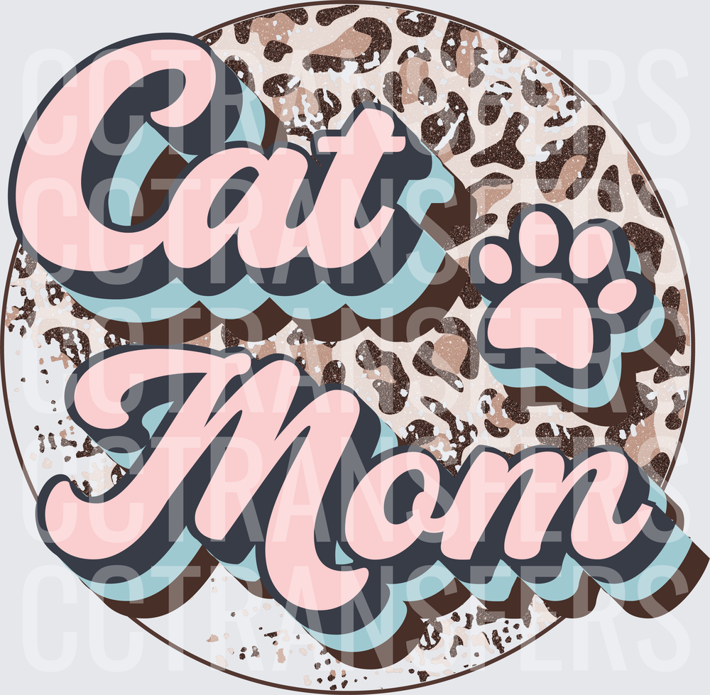 Retro Cat Mom Leopard Print Paw Circle Design (DTF)