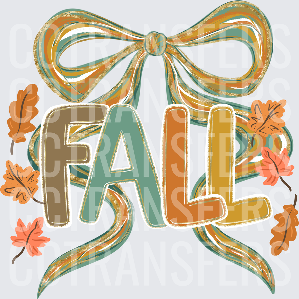 Fall Ribbon Bow with Autumn Leaves (DTF)
