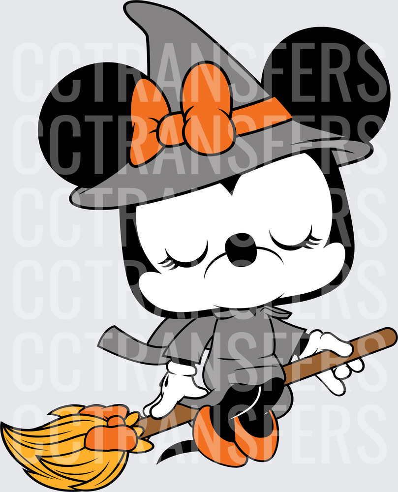 Chibi Mouse Witch Flying on Broomstick Halloween (DTF)