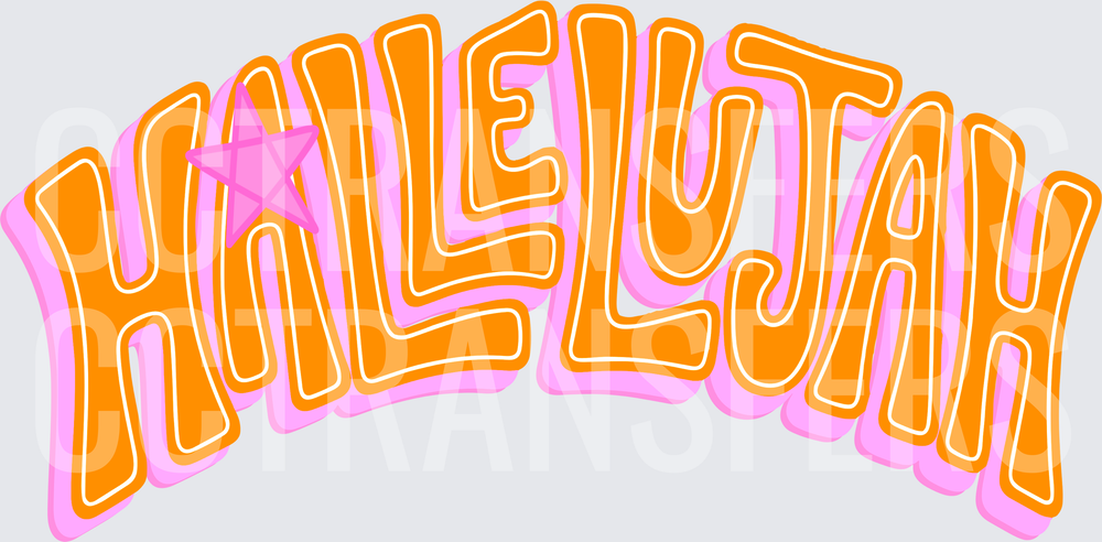 Hallelujah Retro Bold Arched Text Pink Star (DTF)