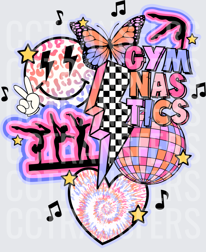 Gymnastics Retro Collage Butterfly Disco Ball Heart DTF