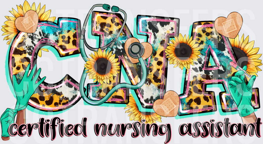 CNA Certified Nursing Assistant Sunflower Leopard Cowhide (DTF)