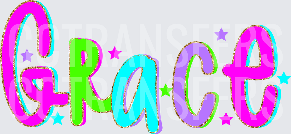 Colorful Glitter Name Grace with Stars (DTF)