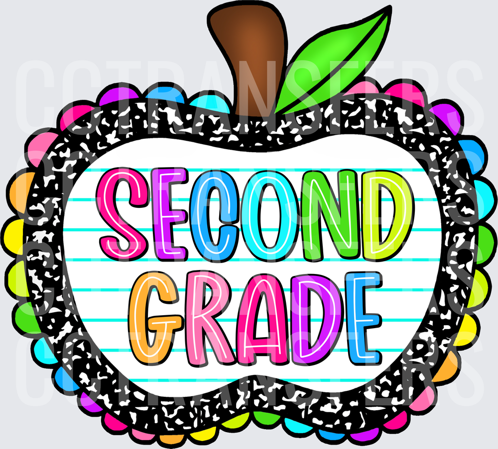 Colorful Apple Second Grade Composition Notebook Design (DTF)