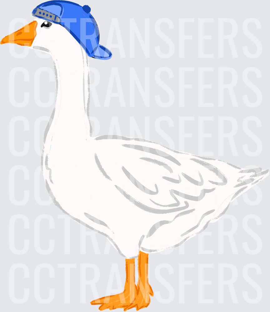 White Goose Wearing Blue Snapback Cap (DTF)