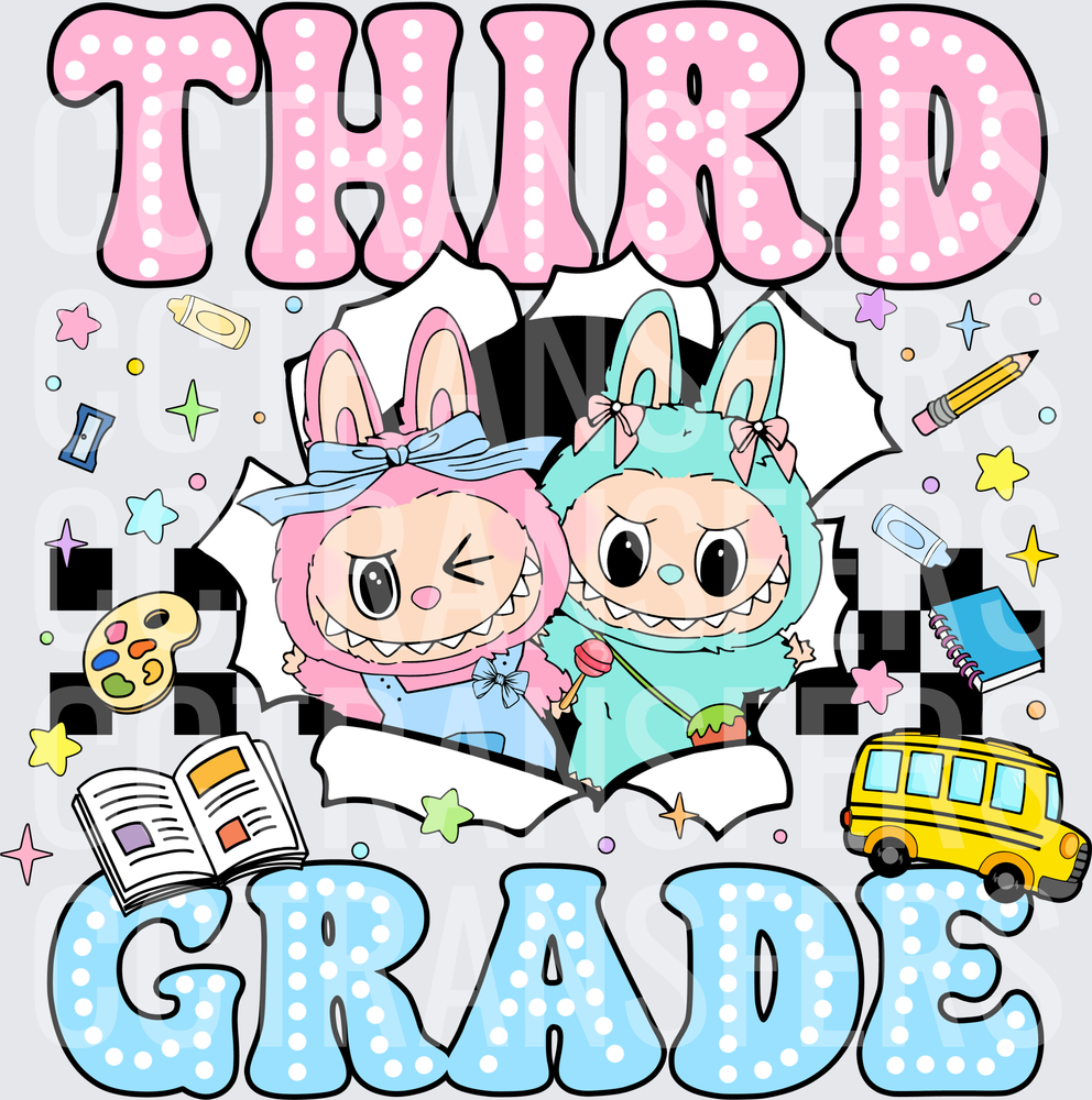 Third Grade Cute Monster Bunny Characters Back to School (DTF)