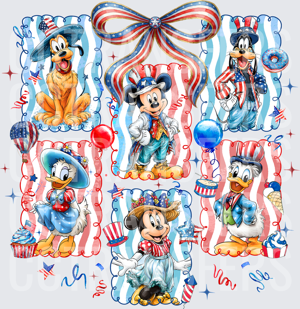 Patriotic Cartoon Friends Fourth of July Celebration (DTF)