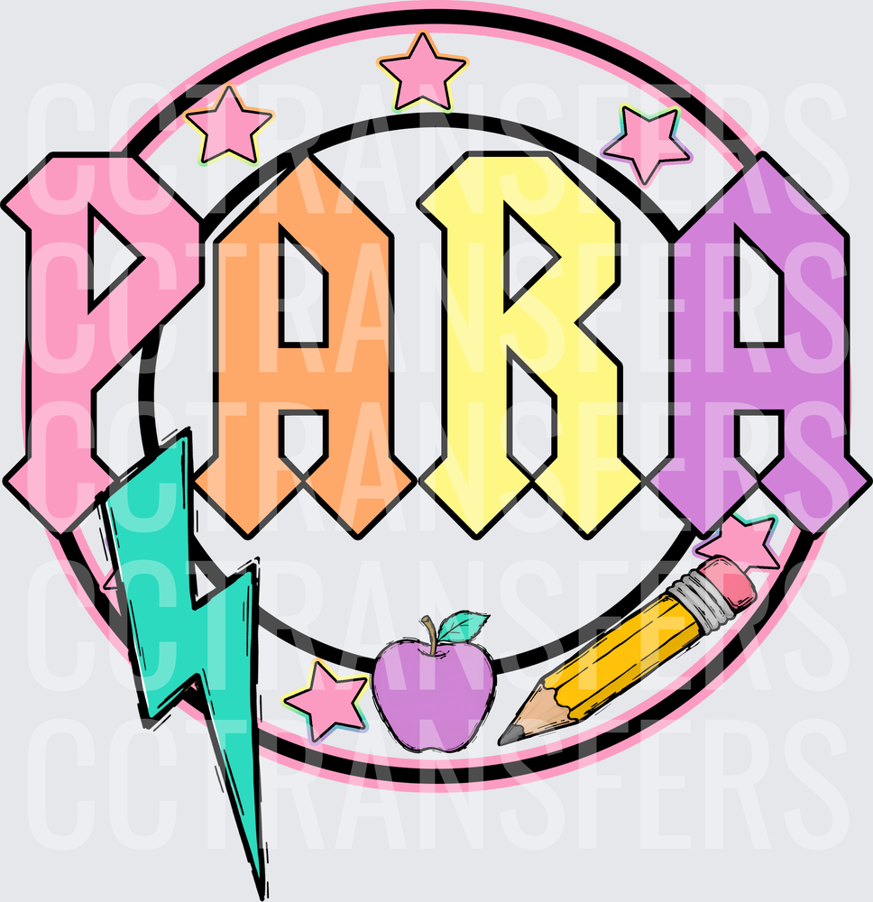 Pastel PARA Bold Letters Lightning Bolt Apple Pencil Stars (DTF)