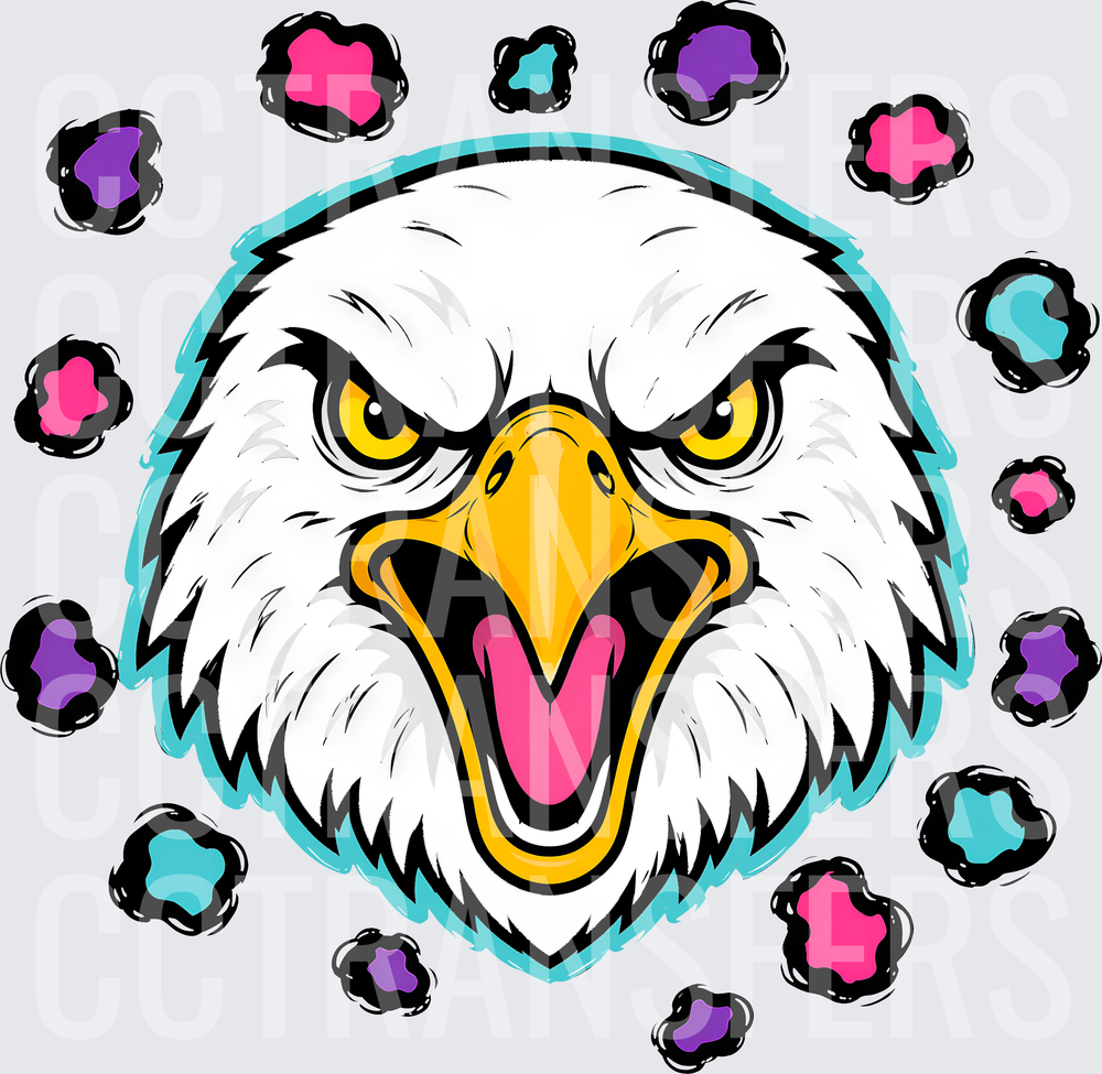 Fierce Screaming Eagle Head Colorful Pop Art Spots (DTF)