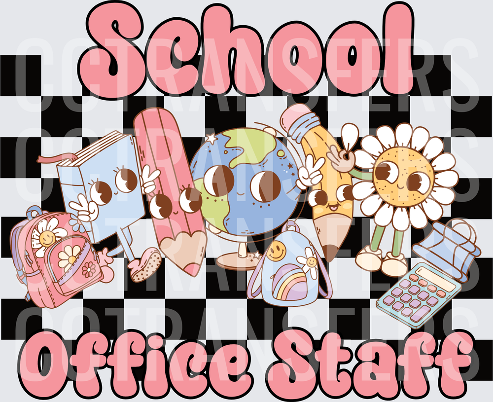 School Office Staff Retro Groovy Checkered Characters (DTF)