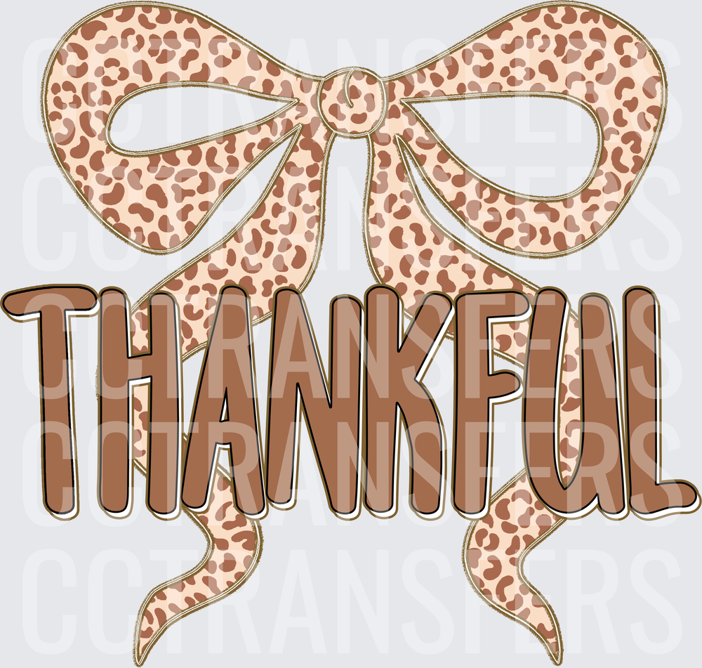 Thankful Leopard Print Bow Typography (DTF)
