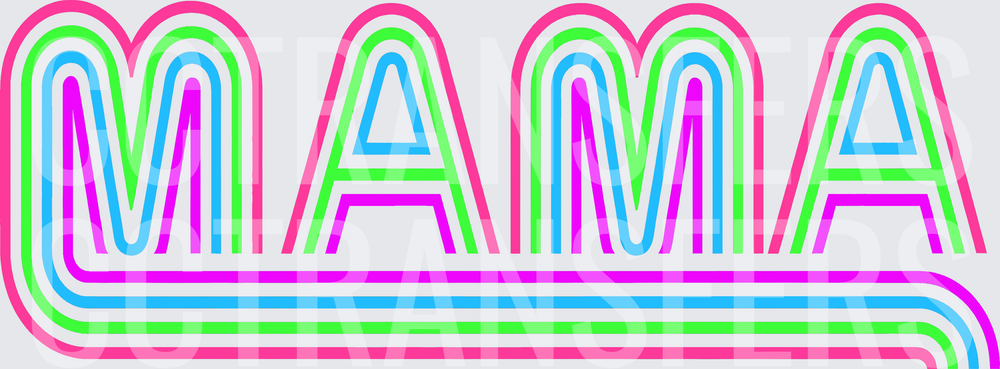 Retro Neon Rainbow Outline MAMA Bold Letter Design (DTF)