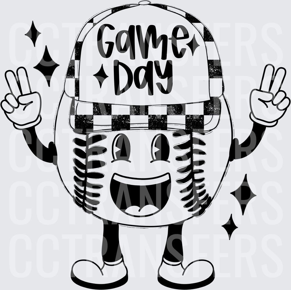 Game Day Smiling Baseball Character Peace Signs (DTF)