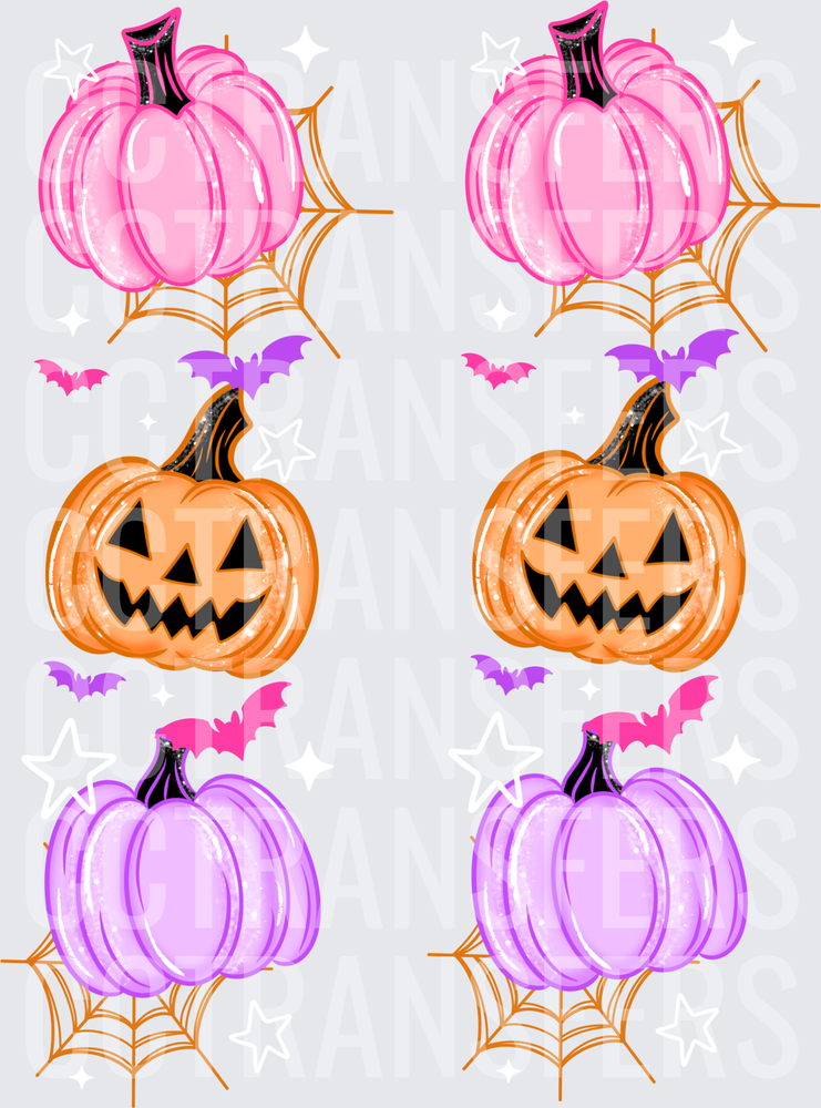 Pink Orange Purple Halloween Pumpkins Bats Spider Webs (DTF)