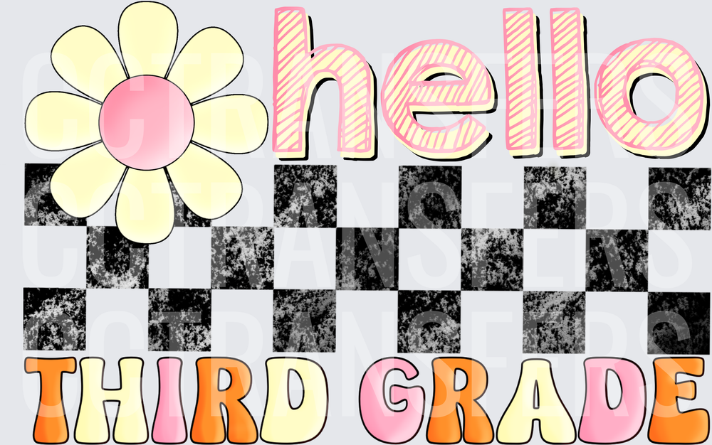 Hello Third Grade Retro Checkered Daisy Flower (DTF)