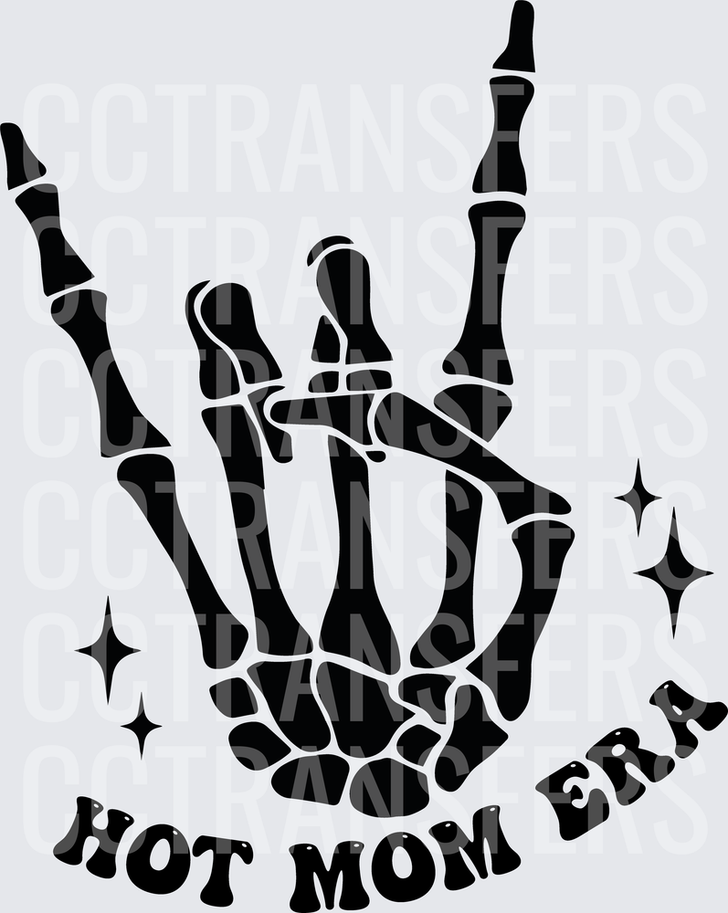 Skeleton Hand Rock On Sparkles Hot Mom Era (DTF)