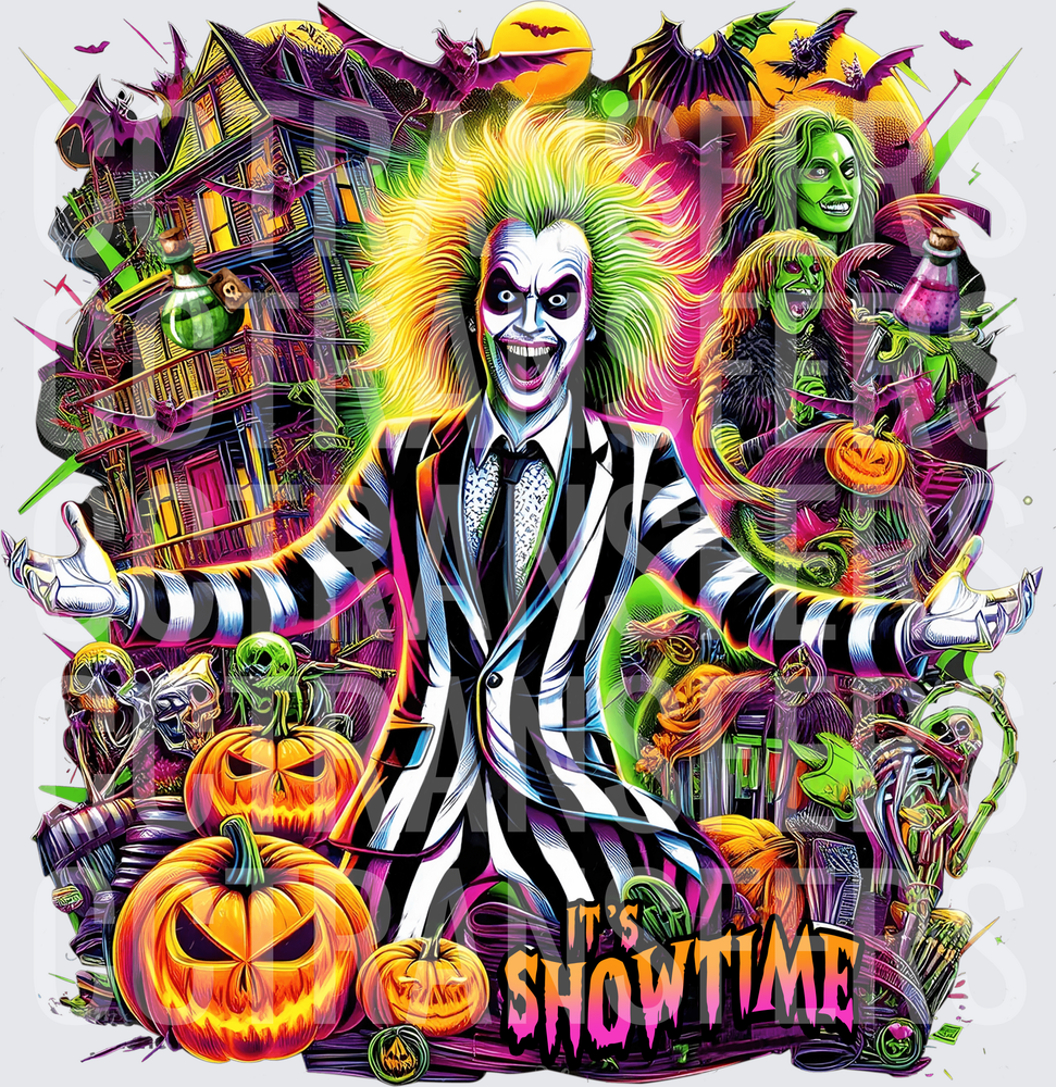 It's Showtime Ghostly Striped Trickster Halloween Scene (DTF)