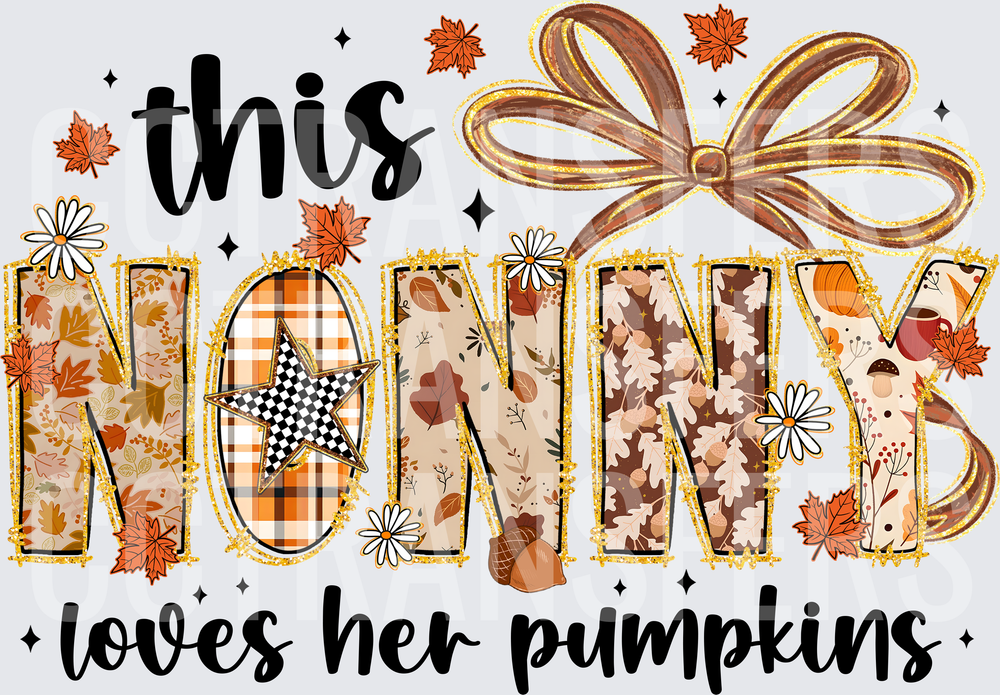 This Nonny Loves Her Pumpkins Fall Autumn Leaves (DTF)