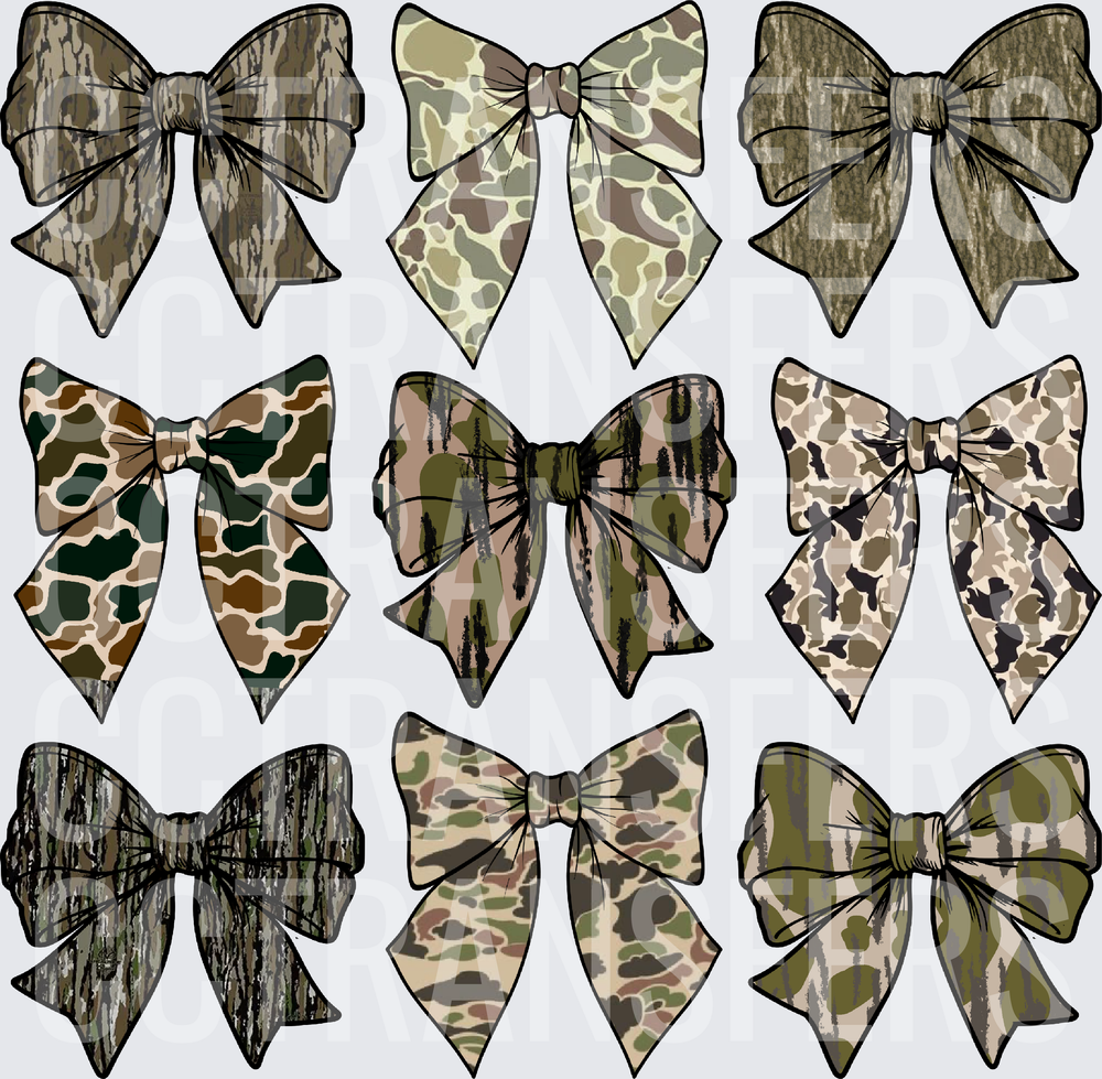 Nine Camo Pattern Decorative Bows Bundle (DTF)