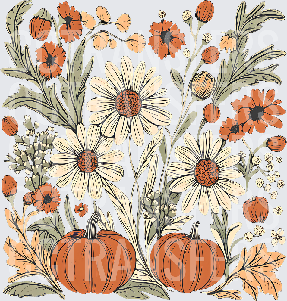 Autumn Floral Bouquet with Pumpkins Fall Harvest (DTF)