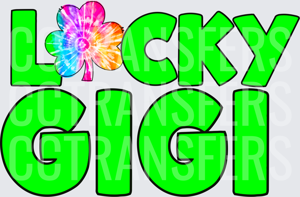 Lucky Gigi Tie-Dye Shamrock Bold Green Letters (DTF)