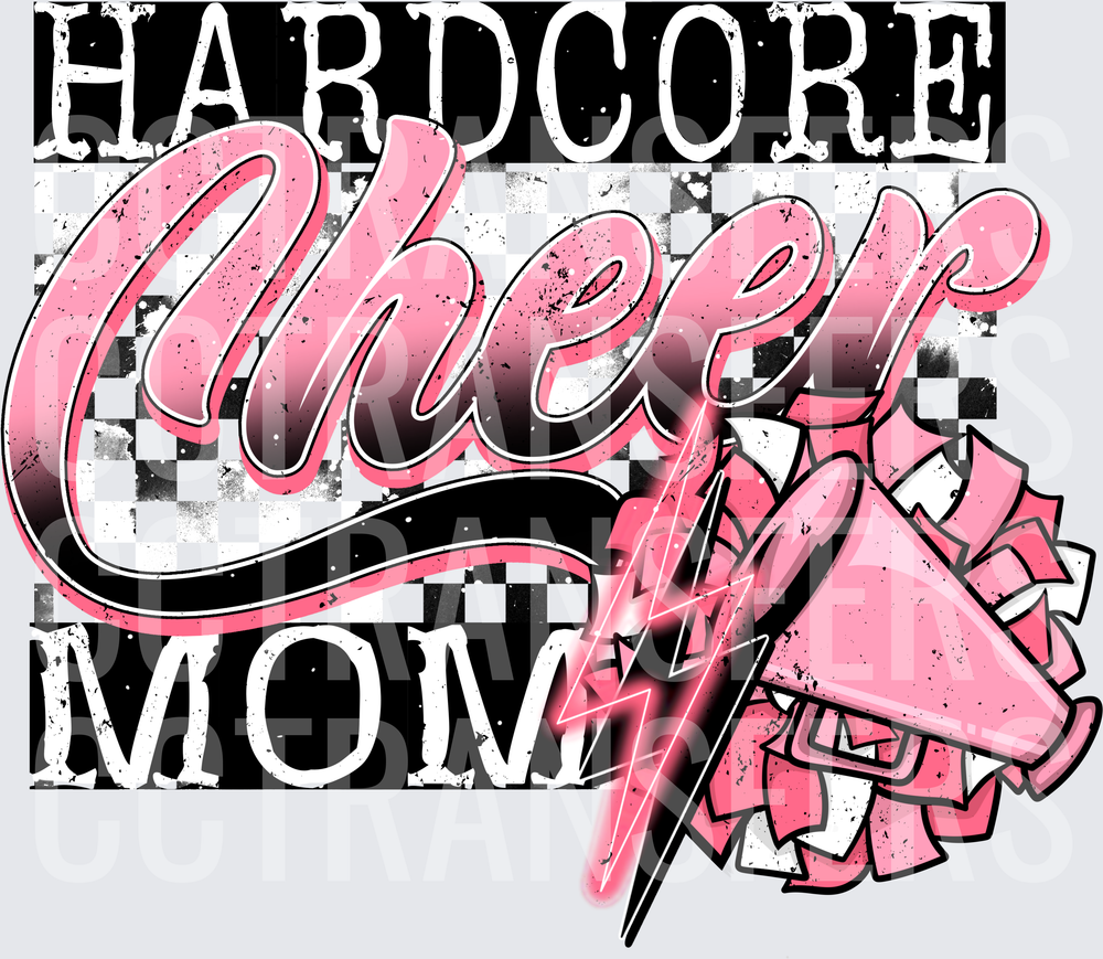 Hardcore Cheer Mom Pink Megaphone Lightning Bolt (DTF)