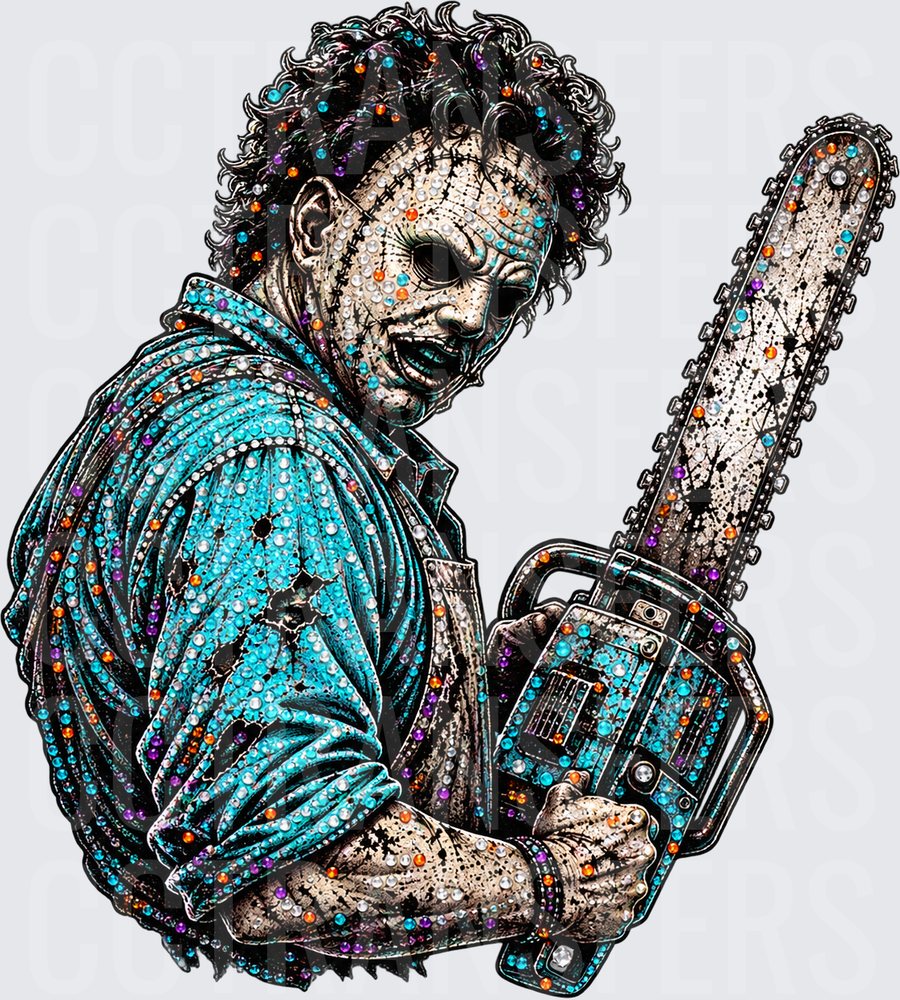 Rhinestone Horror Masked Killer With Chainsaw (DTF)