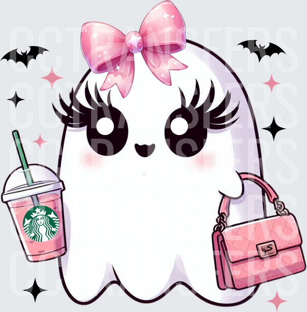 Cute Girly Ghost Pink Bow Iced Coffee Pink Purse Bats (DTF)
