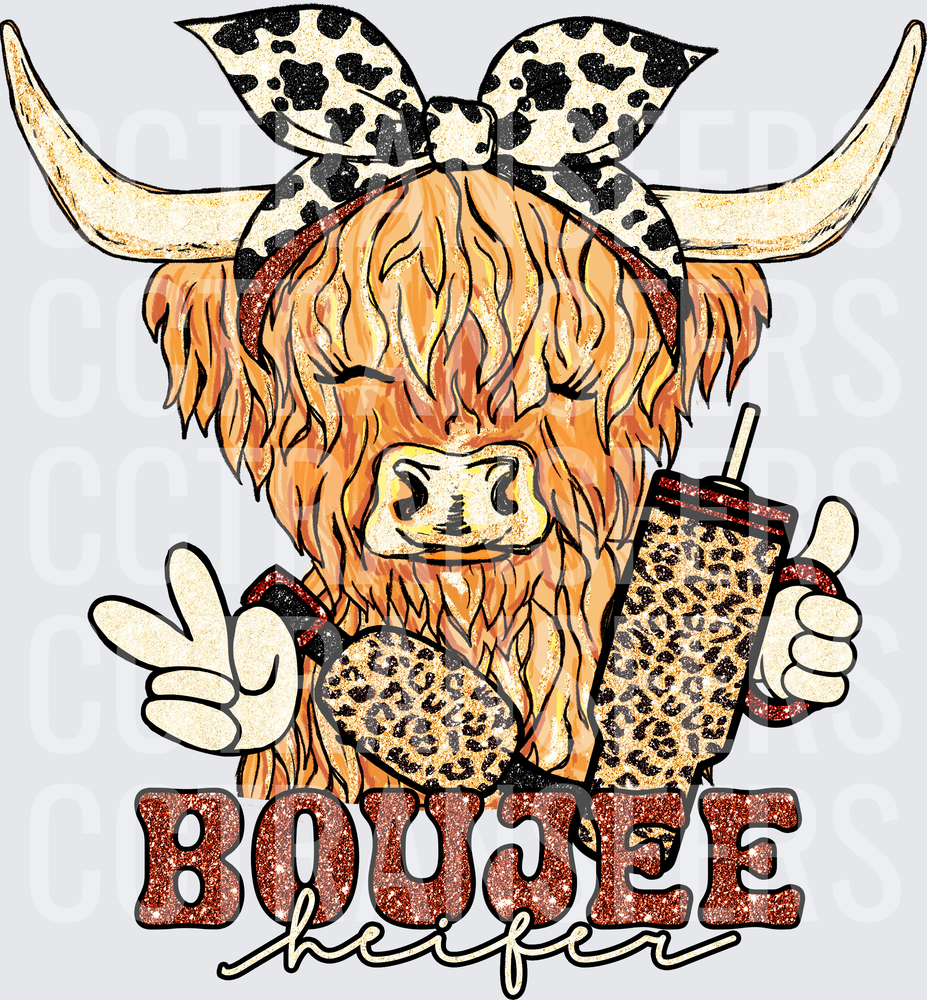 Boujee Heifer Highland Cow Leopard Print Tumbler (DTF)