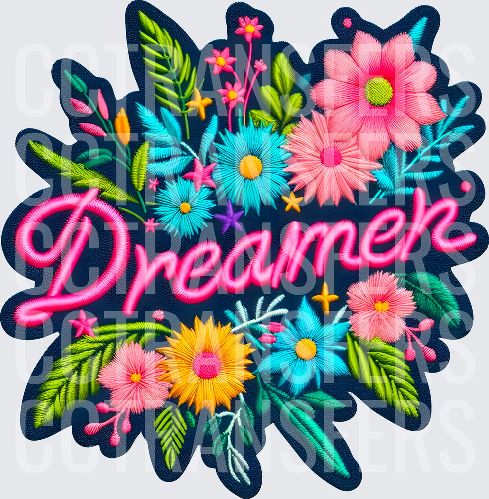 Dreamer Embroidery Style Floral Patch Design (DTF)