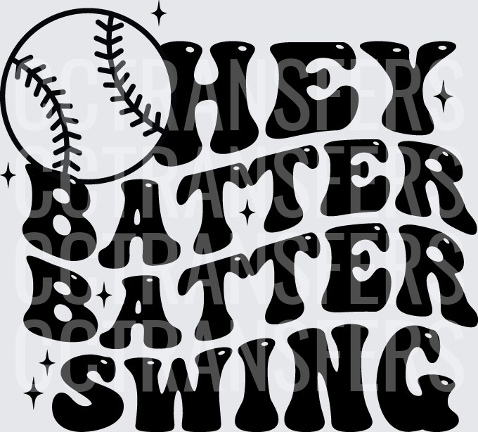 Hey Batter Batter Swing Baseball Retro Groovy (DTF)
