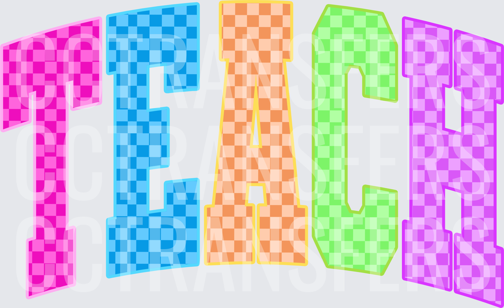 Colorful Checkered Arched TEACH Varsity Letters (DTF)