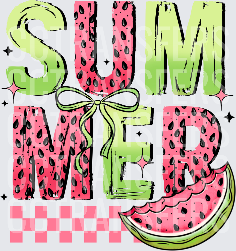Summer Watermelon Seed Pattern Bold Text with Bow (DTF)