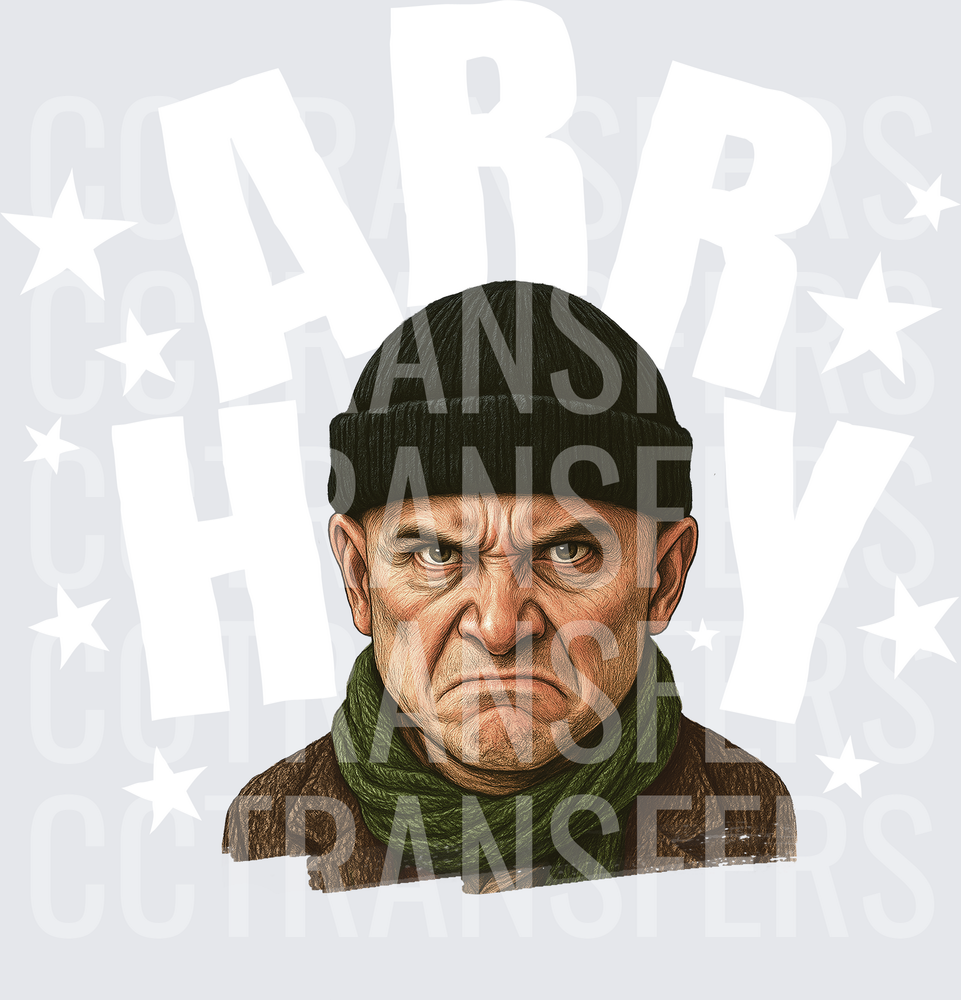 Grumpy Old Man Black Beanie Green Scarf Scowl Face (DTF)